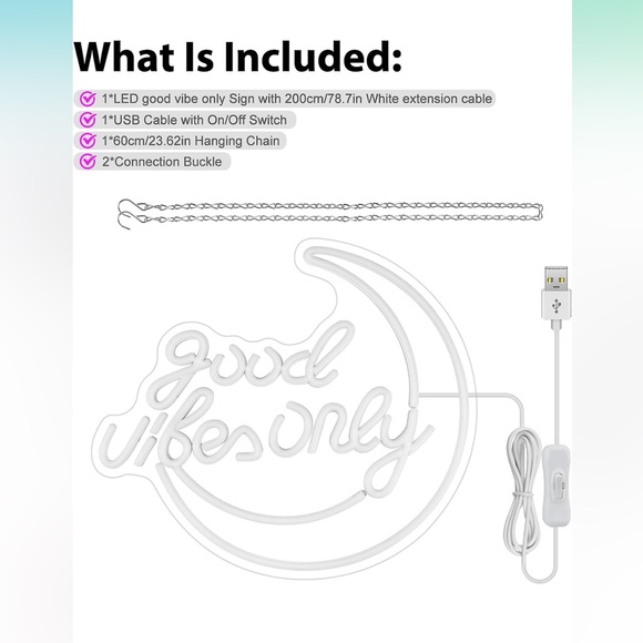 Good Vibes Only LED Neon Sign, Moon Wall Decor for Bedroom,Living Room - Picture 12 of 13